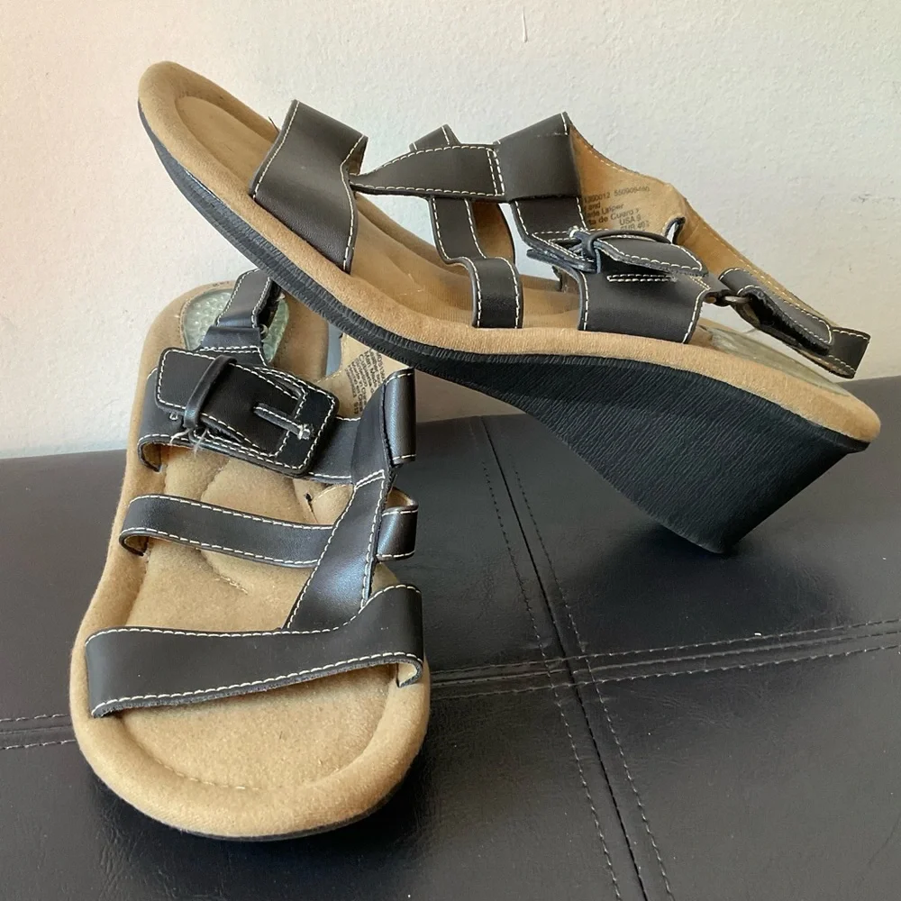 Dr Scholls Women Black Leather Strappy Slingback Sandal - EUC